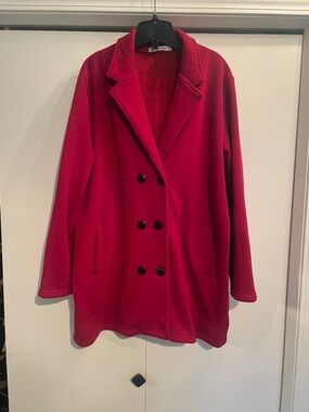Michelle Mae Double-Breasted Red Pea Coat